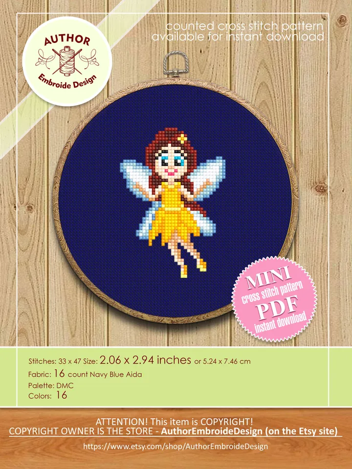 Funny fairies cross stitch pattern PDF download Small cross stitch chart, Set of 5 mini butterfly fairy cross stitch, Fantasy embroidery #O8