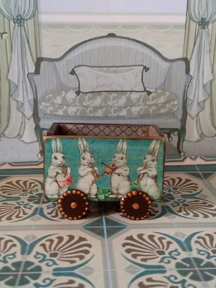 Trolley for dollhouse. Doll toy.1:12 scale.Dollhouse miniature. Handmade.