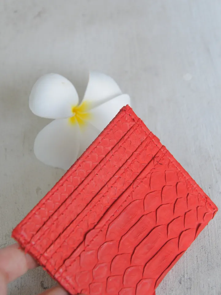Genuine python skin creditcards holder red | business car holder | wallet small | gift idea exotic python skin leather card holder