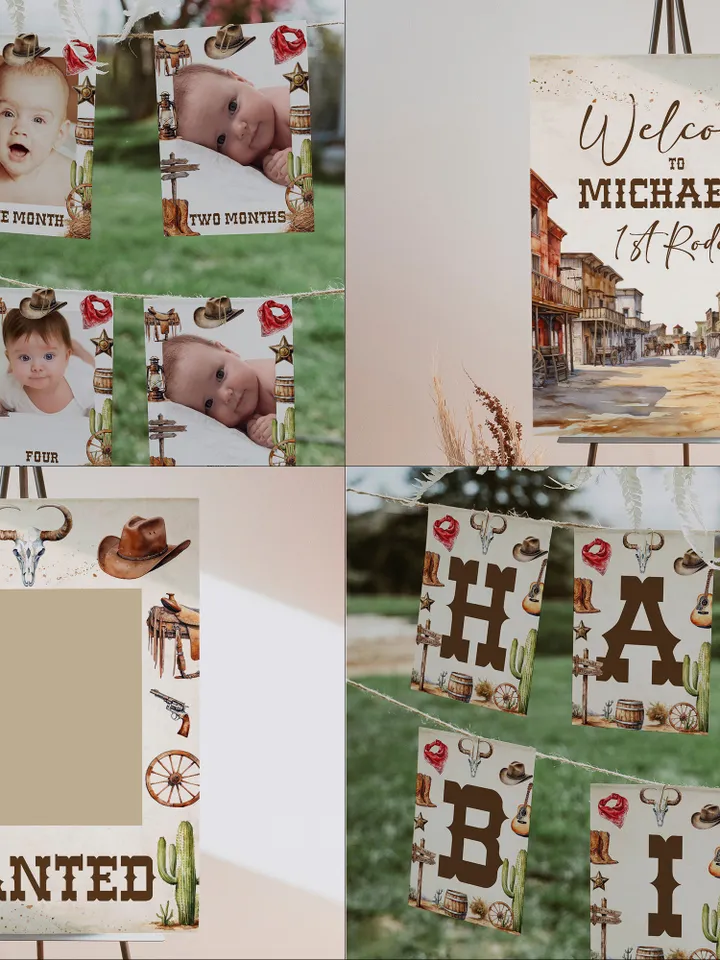 DIY First Rodeo Birthday Bundle; Editable Our little Cowboy Birthday Party Template; Wild West Birthday Party; Rodeo Birthday Party; fr12