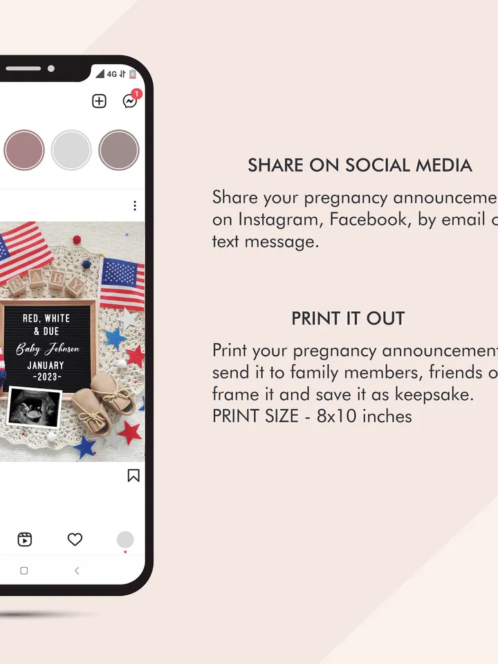 4th of July Pregnancy Announcement Digital, Patriotic Baby Announcement, 4th of July Baby Announcement Editable Digital Template