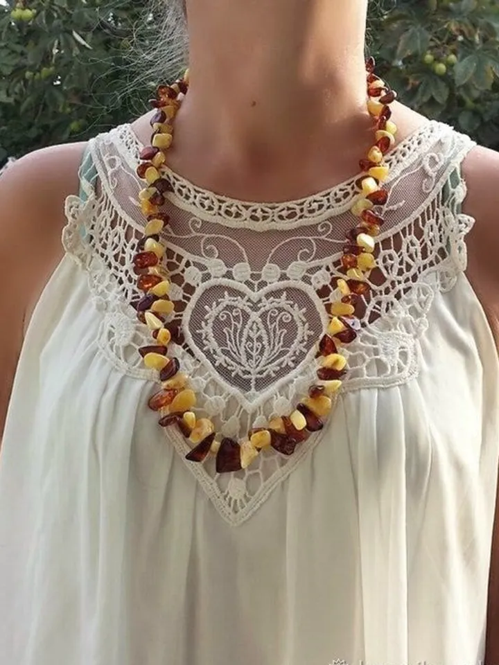 Natural Baltic Amber Necklace Long Multicolor Gemstone handmade Jewelry Beaded Necklace for Women Large Statement Bohemian Holiday beads necklace