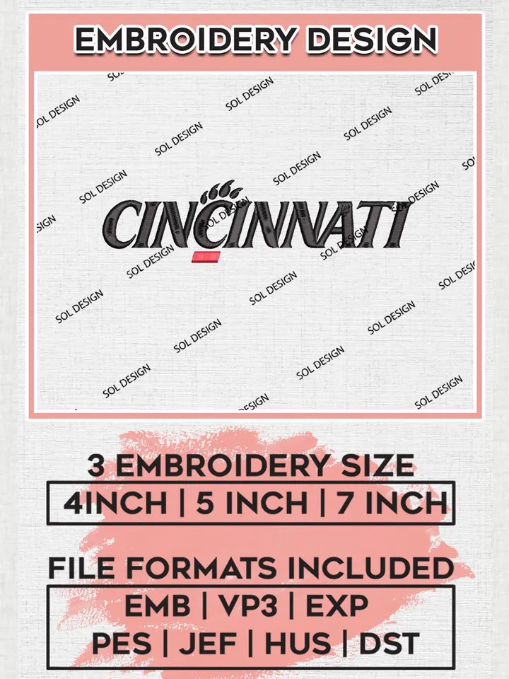 NCAA Cincinnati Team Wordmark Logo Machine Embroidery Design, NCAA Cincinnati Bearcats Team Design Design files, NCAA Team Embroidery Designs, NCAA Machine Embroidery Designs, Digital Download