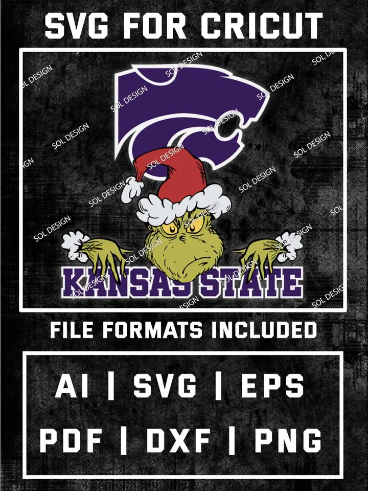 Grinch Kansas State Wildcats SVG, NCAA SVG Design, NCAA Kansas State Wildcats SVG, NCAA Wildcats Cricut, Christmas Svg, Grinch svg, Digital Download