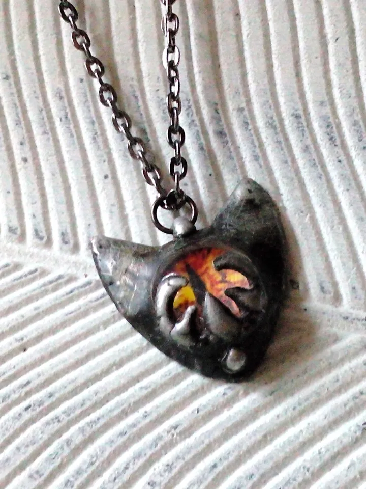 CAT necklace, cat eye tin soldered pendant, cat lovers jewelry, Halloween necklace, witchy aesthetic, goth bat pendant