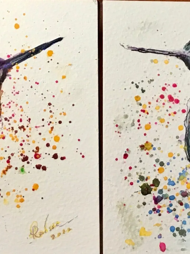 Set of 2 hummingbirds original watercolour painting,diptych birds watercolor painting,small paintings unique love gift