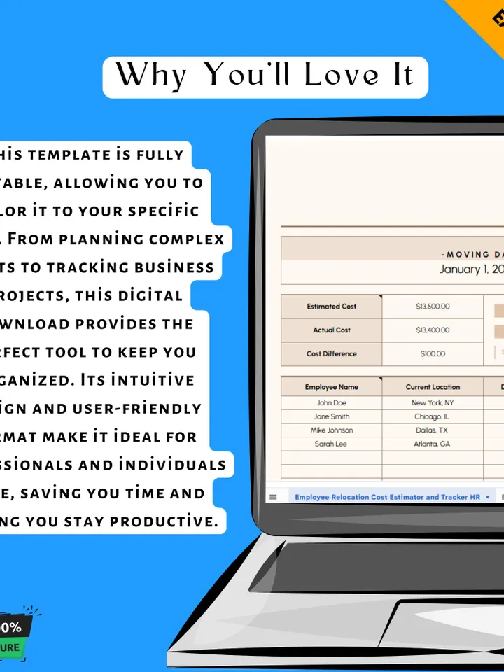 Employee Relocation Cost Estimator and Tracker, Editable Google Sheets HR Tool, Relocation Budget Planner, Digital Download
