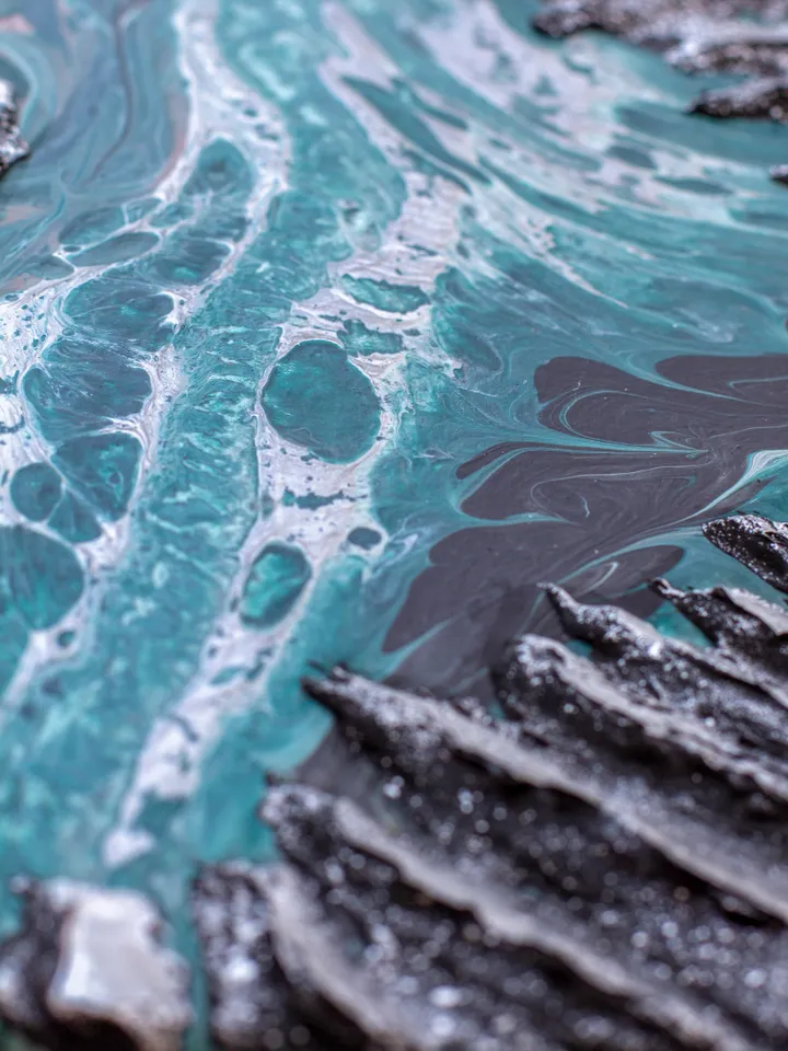 Waterscape wall art | Modern Abstract Sea Painting | 3D Effect Acrylic Art on Canvas | Handmade Artwork | Blue Square painting