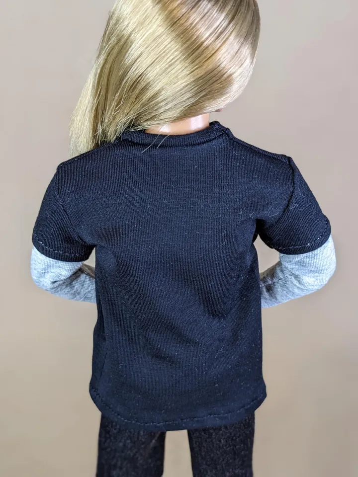 Black & gray long-sleeve T-shirt for 12-inch fashion male dolls