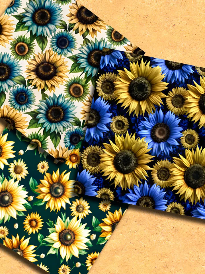 Seamless patterns 10 pieces sunflowers. Patterns for printing on paper, fabric. For creativity.