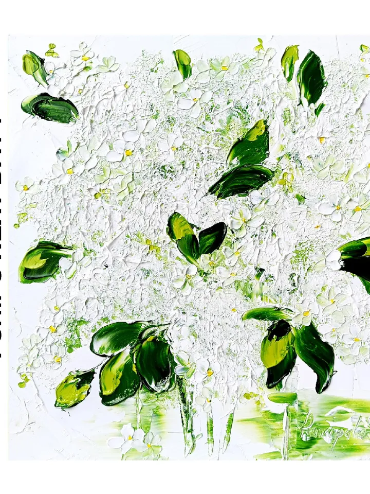 White Lilac Oil Painting Modern Floral Wall Art Original Impasto Flower Painting Unique Gift for Art Lovers 10x10 by ArtProkopaloSv