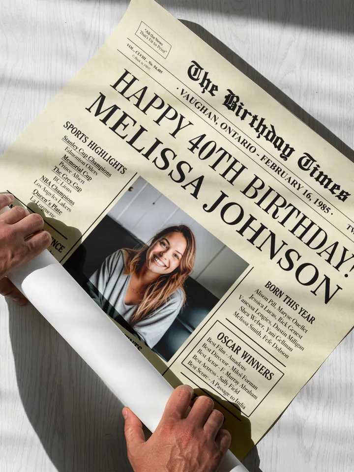 40th Birthday Newspaper Poster 1985 CANADA, 40th Birthday Gift for Men or Women, Personalized 40th Birthday Sign 1985 Canadian Highlights
