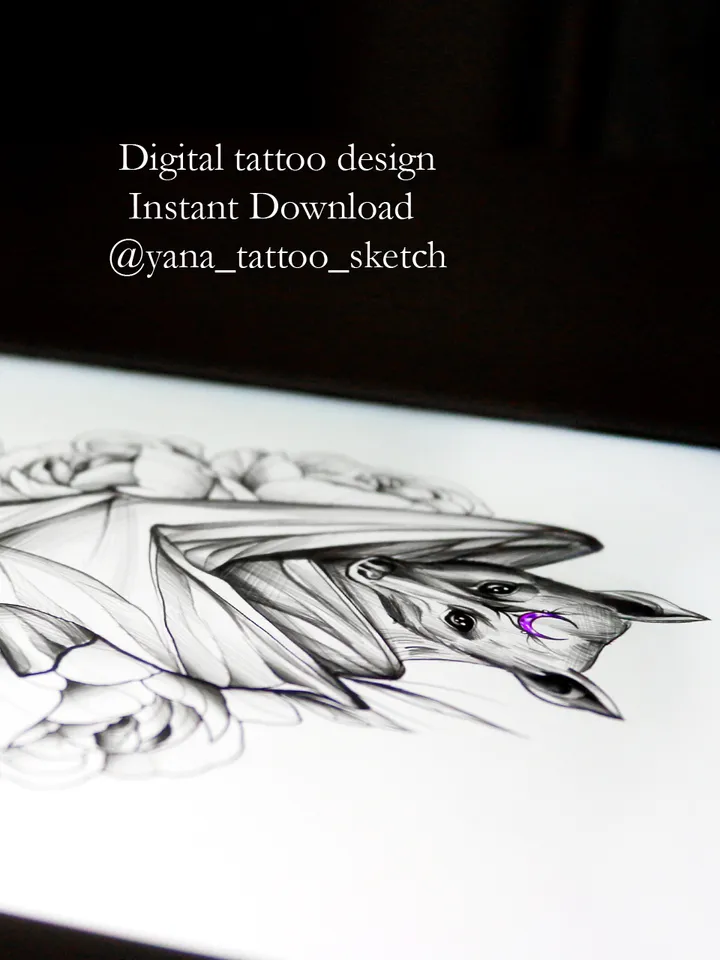 Bat Tattoo Design For Females Bat Tattoo Idea Stencil Flash, Instant download PDF, JPG, PNG