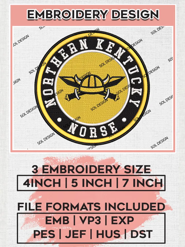 NCAA Northern Kentucky Norse Round Logo Embroidery, NCAA Northern Kentucky Norse Embroidery Design files, NCAA Teams, NCAA Machine embroidery designs, Digital Download