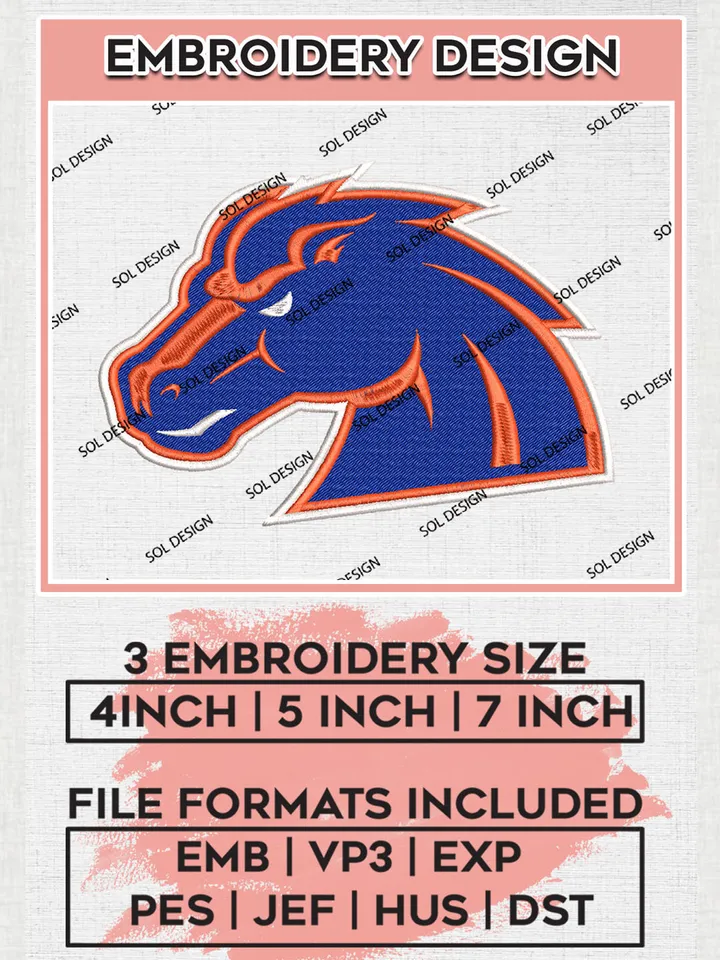 NCAA Boise State Broncos Team Head Mascot Logo embroidery designs, NCAA Boise State Broncos Logo Machine embroidery files, NCAA Team Logo embroidery designs, NCAA Game Day Machine embroidery designs, Digital Download