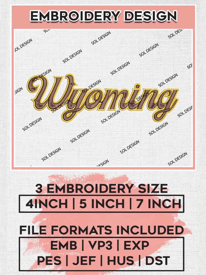 NCAA Wyoming Cowboys Wordmark Logo Embroidery Files, NCAA Wyoming Cowboys Embroidery designs, NCAA Cowboys Machine embroidery designs, Digital Download