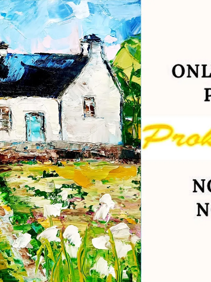 Ireland Painting White Cottage Original Art Abstract Landscape Impasto Oil Painting Small Gifts Cheap Original Art Gifts by ArtProkopaloSv