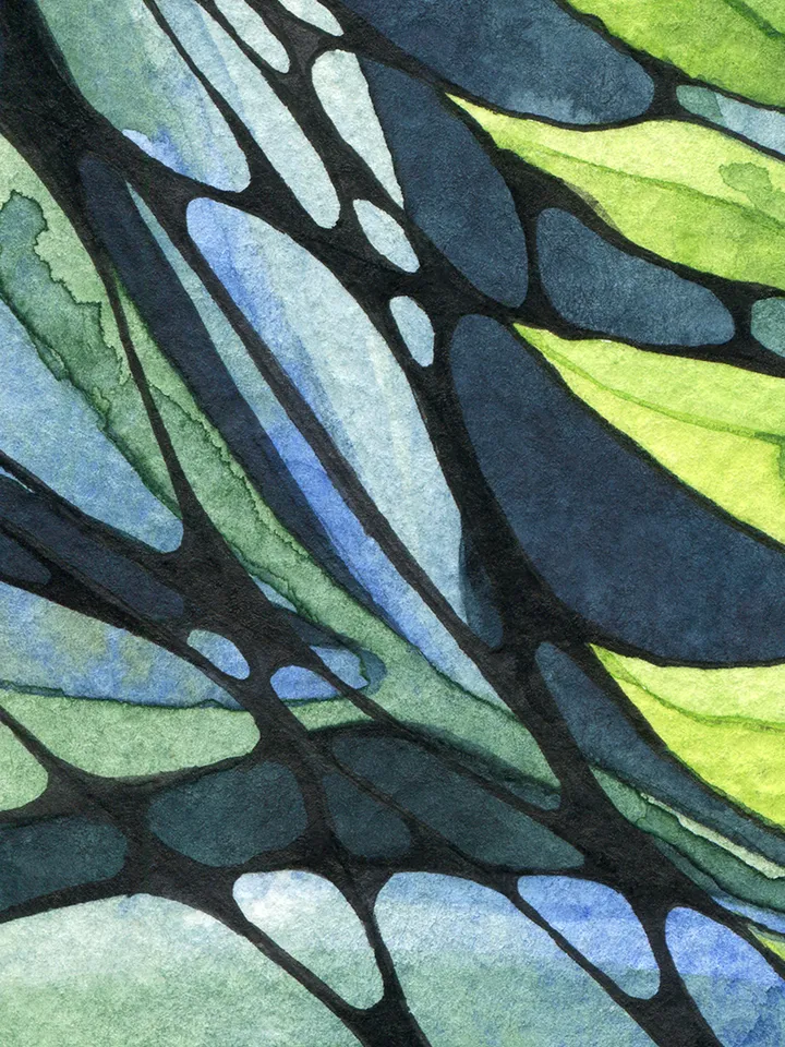 Watercolor poster with abstract leaves , Watercolor digital file JPEG, Printable, Blue-green painting, Art print, Graphics