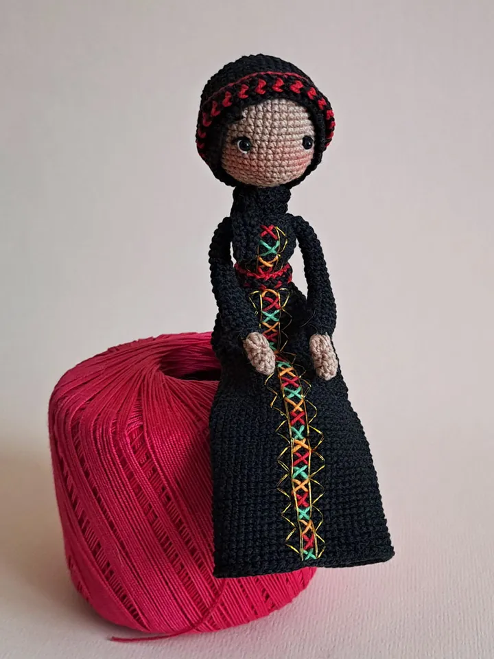 Crochet Islamic Doll in Hijab, Muslim Girl, Palestinian doll in national costume