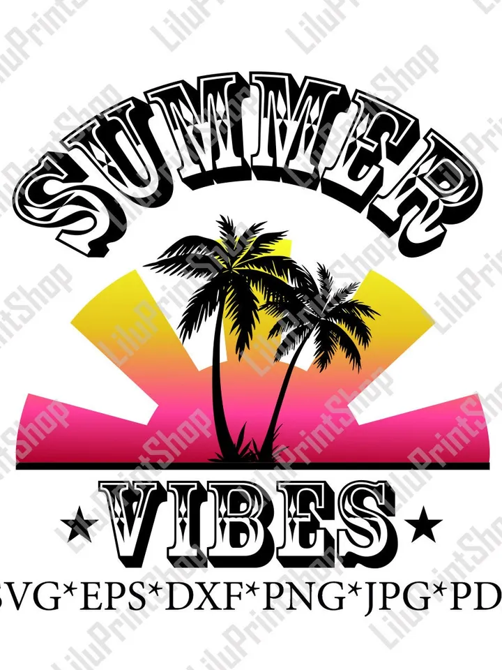 Palm tree svg Summer vibes Logo Beach, retro Sunset cut file for Tropical adventure, Cricut Silhouette sublimation. Instant download