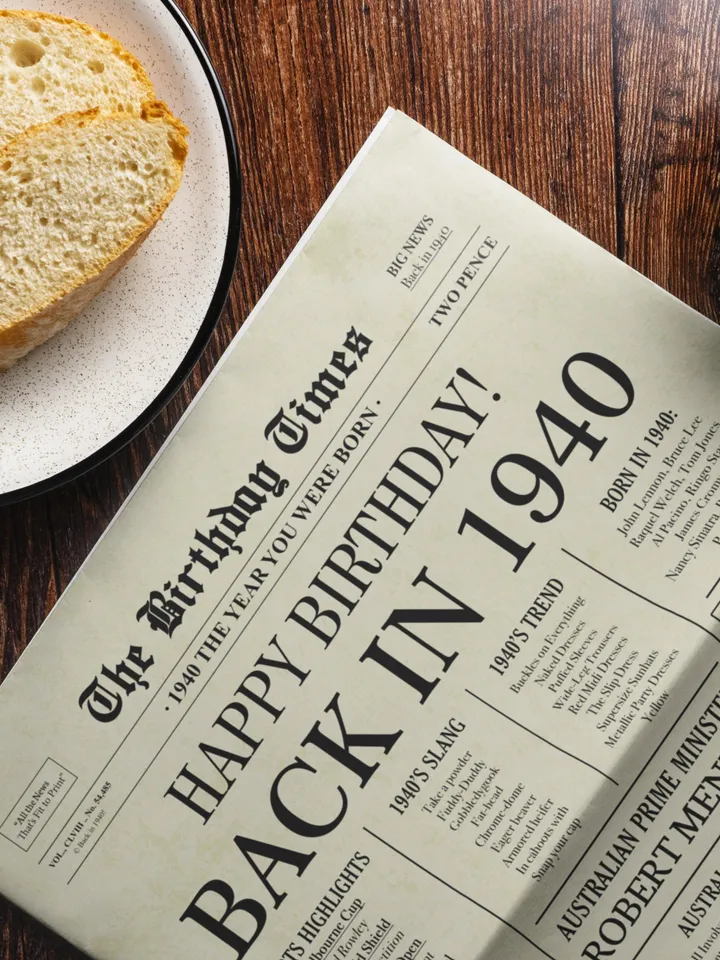 85th Birthday Newspaper Poster, Born in 1940 Australia, Aussie Edition, Back in 1940, 85 Years Ago Printable Birthday Gift Sign