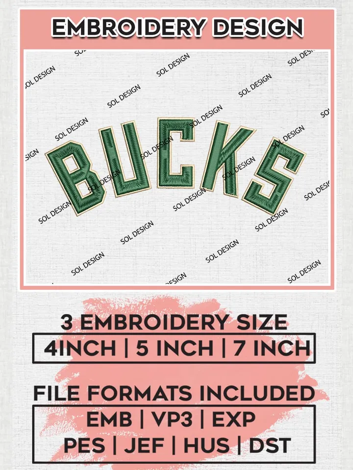 NBA Milwaukee Bucks Wordmark Machine Embroidery Designs, Milwaukee Bucks Embroidery Design Files, NBA Logo Machine Embroidery, NBA Embroidery Design, Digital Download