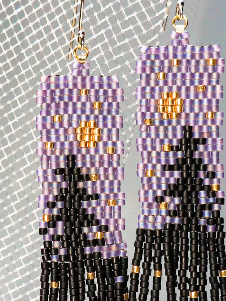 Trees-Patterned grey sky at night Japanese Bead and sterling Silver Earrings A Fusion of Elegance and Nature
