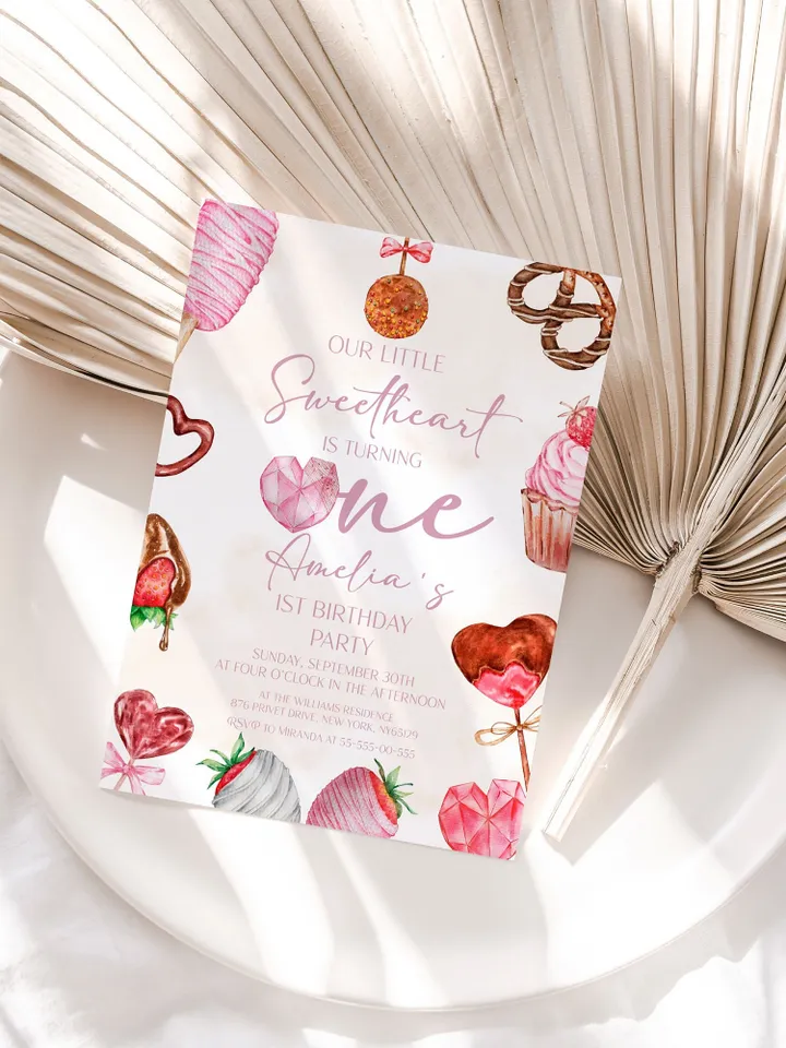 Valentine 1st Birthday Invitation Sweetheart 1st Birthday Sweet Treats Baby Birthday Invitation; Valentines Day Party