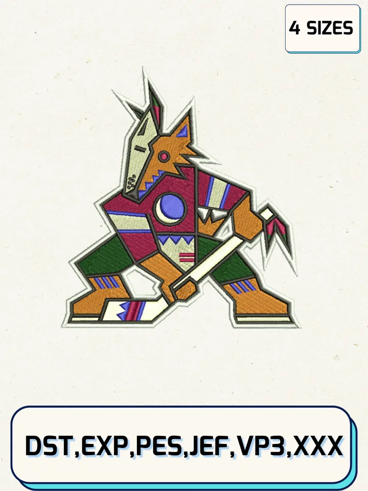 Arizona Coyotes Embroidery Design Files, NHL Logos Embroidery Designs, Machine Embroidery Files, 4 Sizes