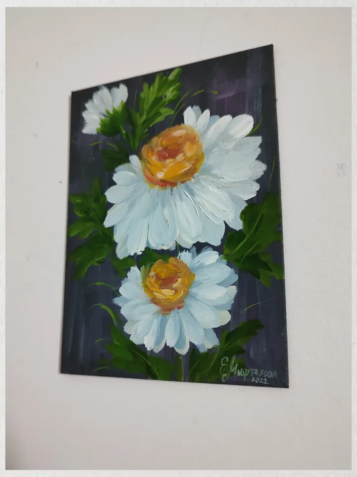 White Daisies Painting Original Art Daisies Flowers Painting White Flowers Landscape Art Floral Art Impasto Oil Painting 4 by 6