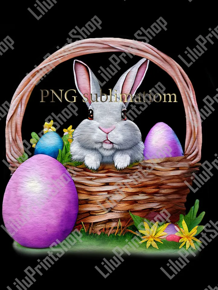 Easter Bunny Clipart PNG Sublimation Watercolor Rabbit png Easter Clipart Spring Rabbit in Basket Clipart Easter PNG Instant download