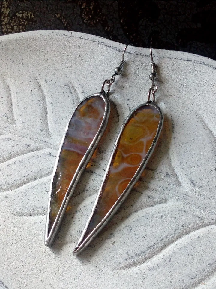Dangle earrings, Yellow earring, glass earrings, simple stained glass, long earrings, kawaii earrings, petals