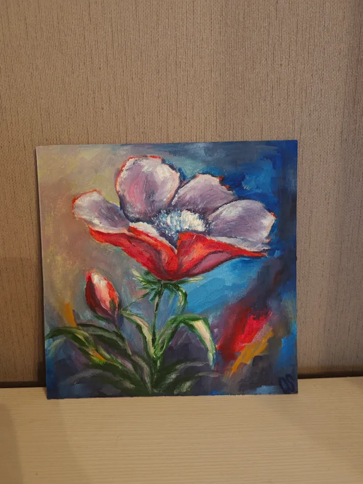 Poppy Abstract Original Painting Floral Original Art Red Flower Modern Artwork Bright Red Poppy Oil Painting Red Poppy Wall Decor Art 8 x 8 inches by Olga SokolovaArt