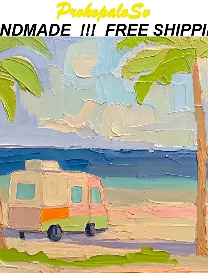 San Diego Painting Beach Travel Original Art Impasto Oil Painting Gift Camper Vanlife Impressionist Small Artwork by ArtProkopaloSv