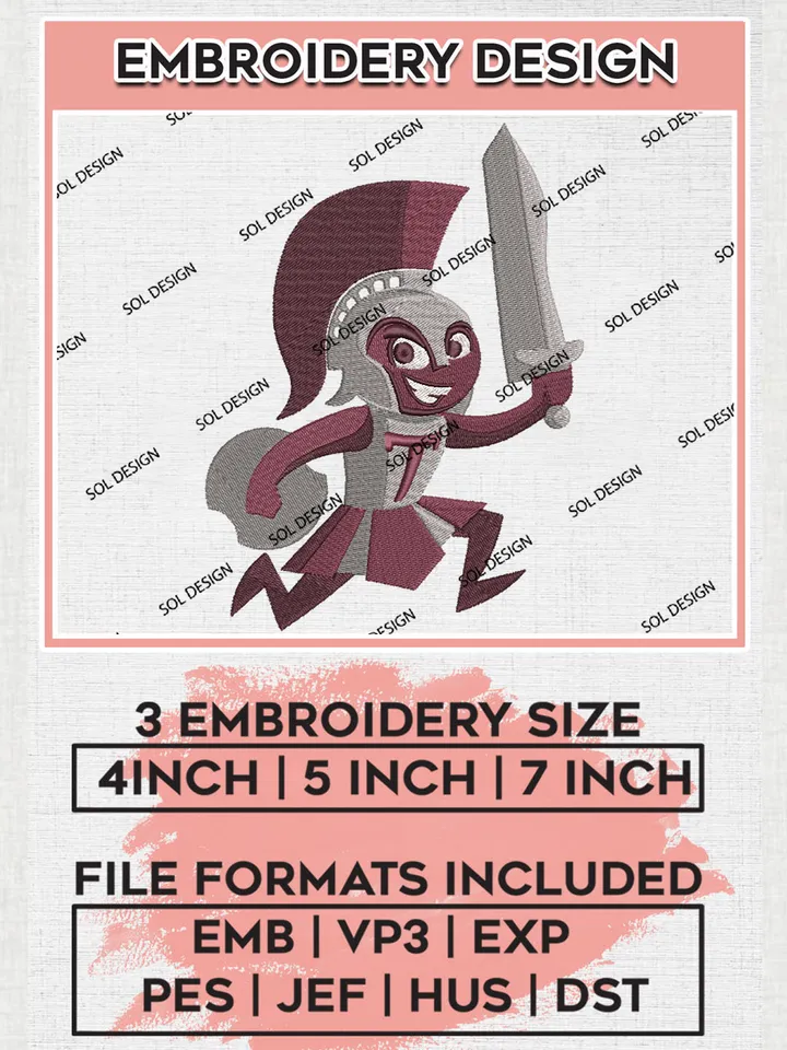 Little Rock Trojans Team Mascot Logo Embroidery Design Files, NCAA Little Rock Trojans Machine Embroidery, NCAA Teams, 3 sizes, NCAA Machine embroidery designs, Digital Download