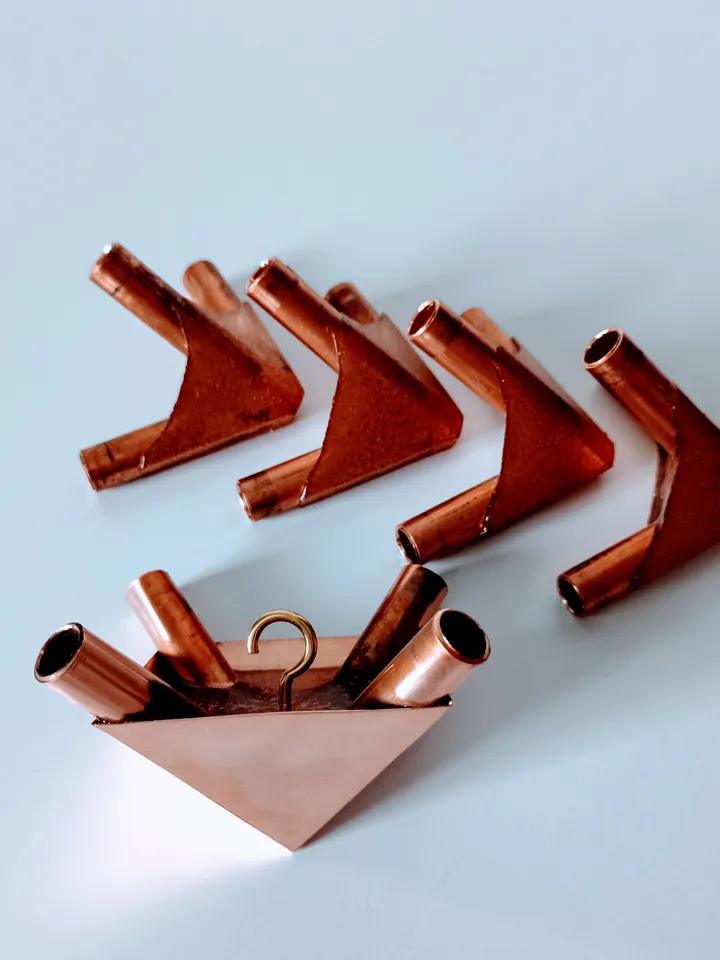 Set of copper connectors for the pyramid of healing and meditation. For pipes with an outer diameter of 3/8 inch