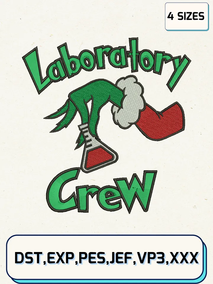 Grinch Hand With Laboratory Crew Embroidery Design,Christmas Embroidery Designs,Machine Embroidery Files,Grinch Embroidery Design,4 Sizes
