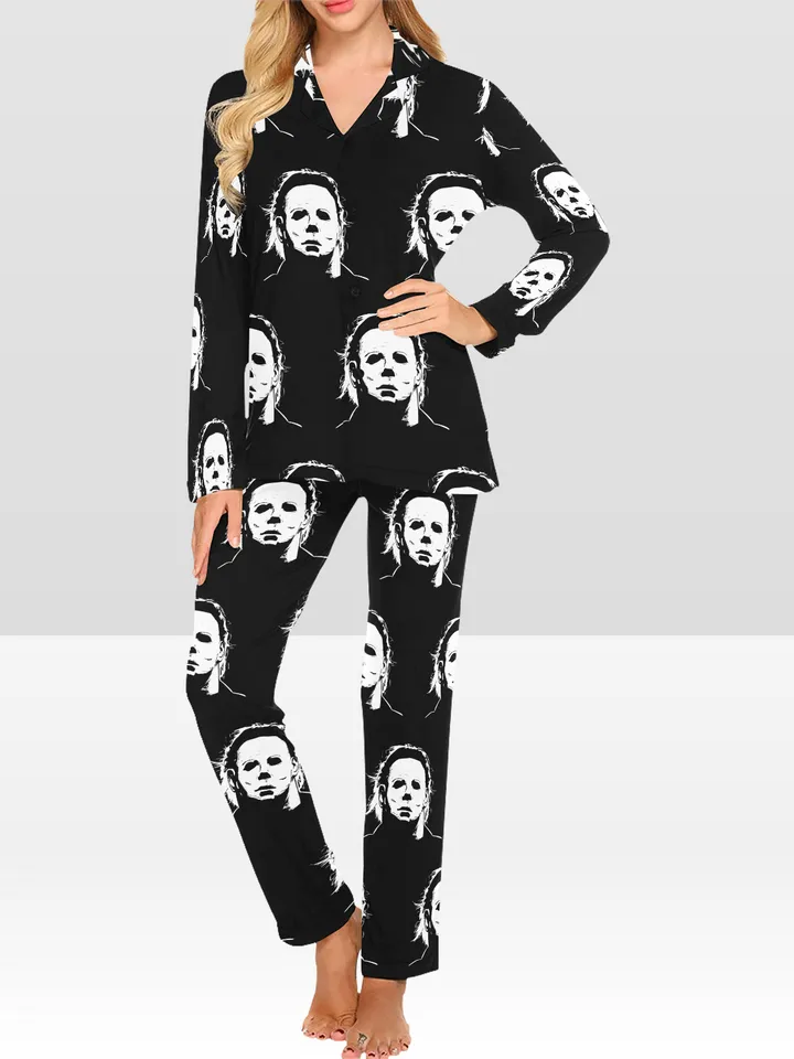 Michael Myers Women's Pajama Set, Long-sleeve with Collar and Buttons