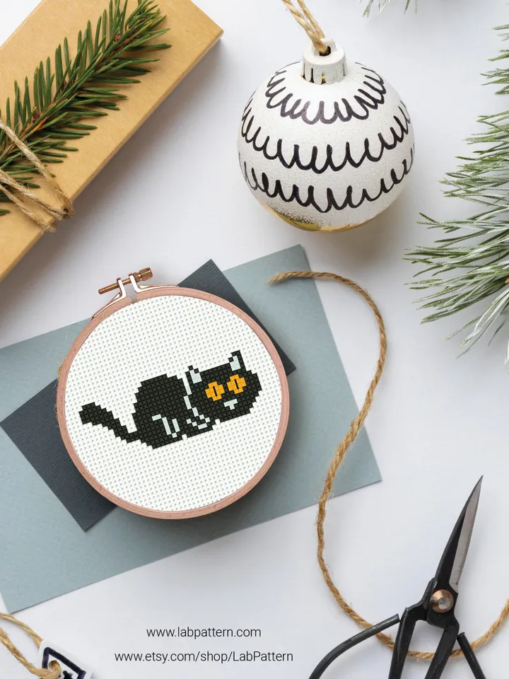 Bundle 6 mini black cat Cross stitch pattern, tiny animal, Nature, animals, beginner counted, modern chart, DIY, embroidery, instant PDF