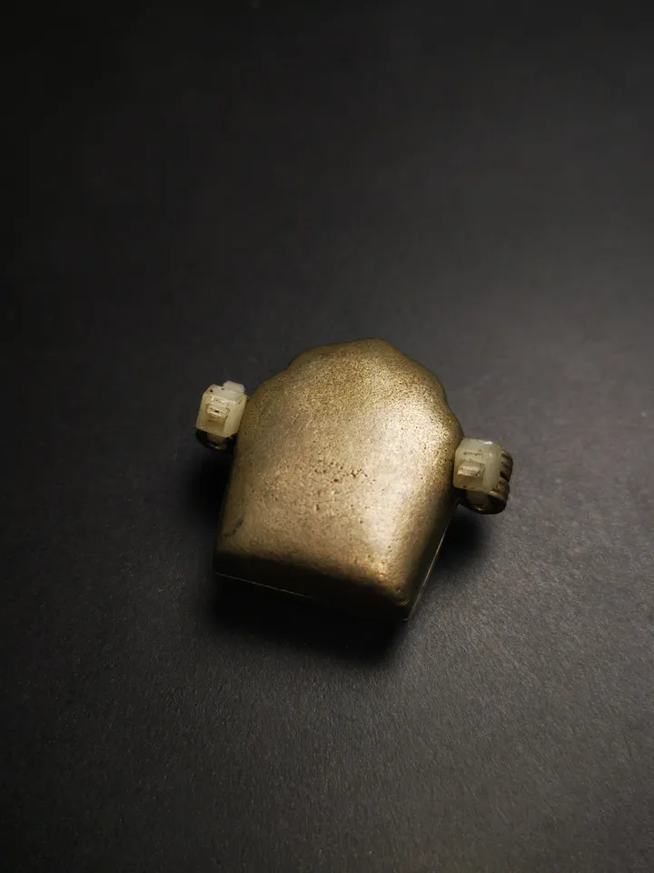 Gandhanra Antique Handmade Gau Ghau Shrine, Yellow Jambhala Mini Tibetan Buddhist Altar Amulet Pendant,Made of White Copper
