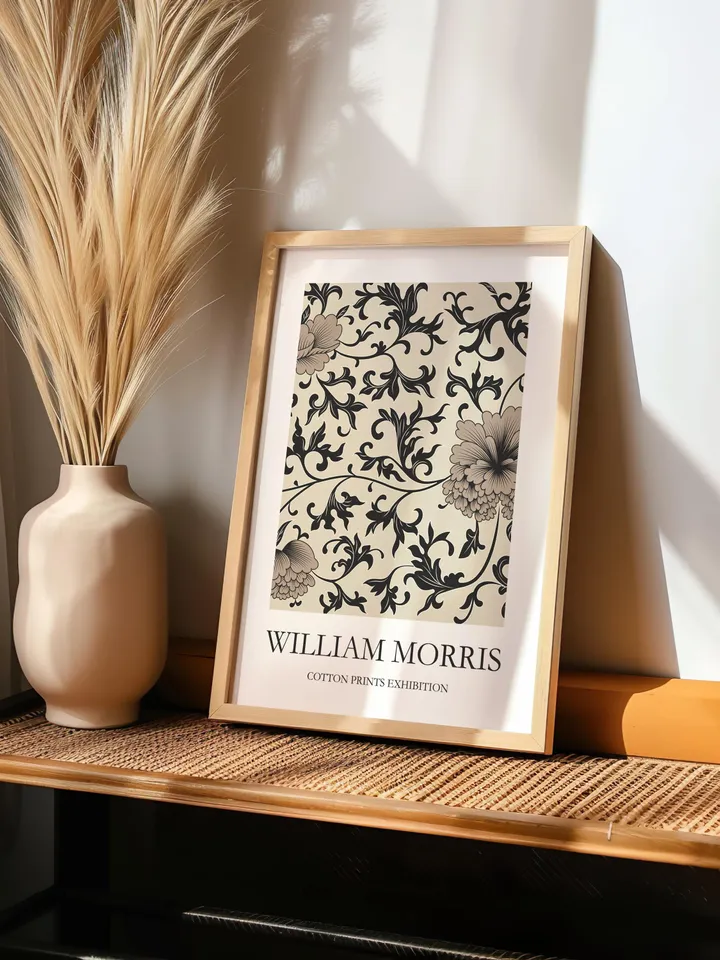 William Morris Monochrome Print Vintage Textile Poster Museum Style Home Decor Interior Pattern Digital Download Gift Classic Black White