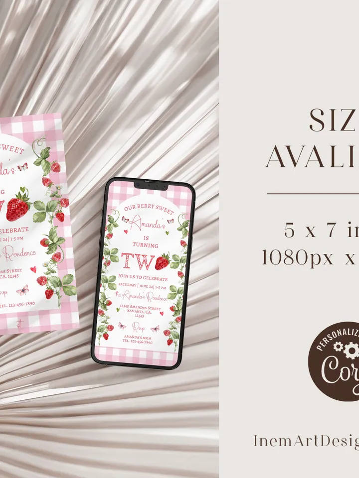 Editable Strawberry Two Sweet 2nd Birthday Party Invitation Berry First Birthday Invitation Summer Berries 2nd Birthday Instant Download