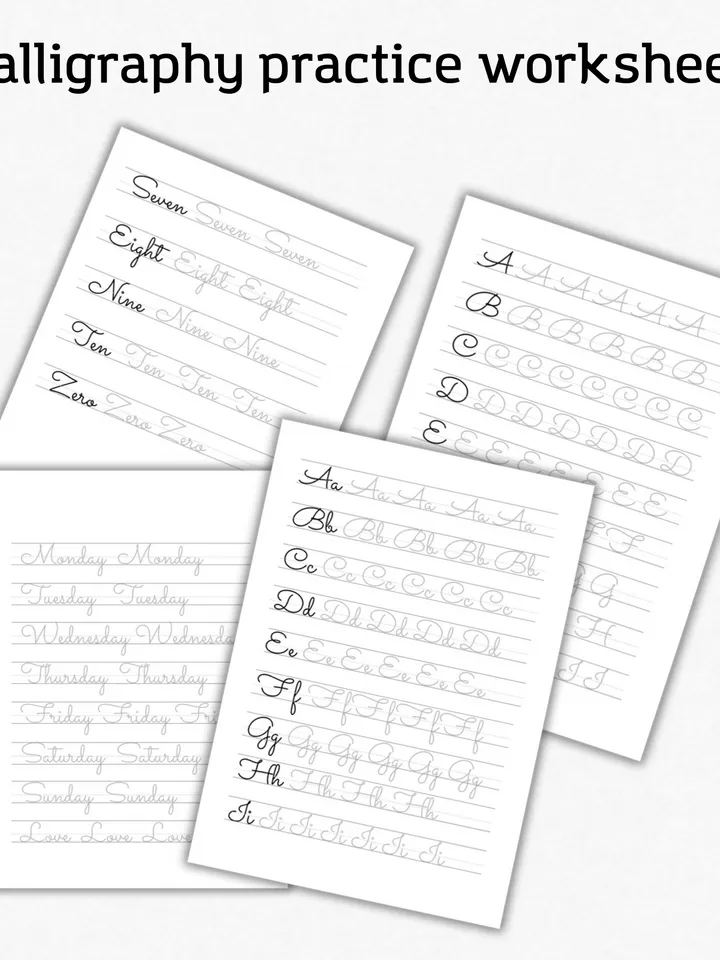 Monoline Words Practice for Beginners,Script Handlettering Worksheets, Calligraphy Traceable Worksheets.