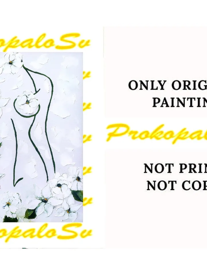 WOMAN Painting White Original Art Impasto Oil Painting Oil Figurative Flowers Art Body 24 by 20 in by ArtProkopaloSv