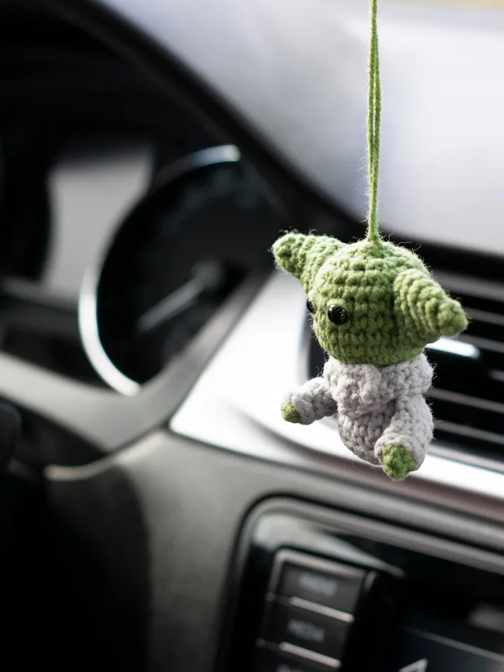 Baby Yoda car hanging accessory for Star Wars lover,  stuffed green alien, rear view mirror charm, Grogu toy car pendant