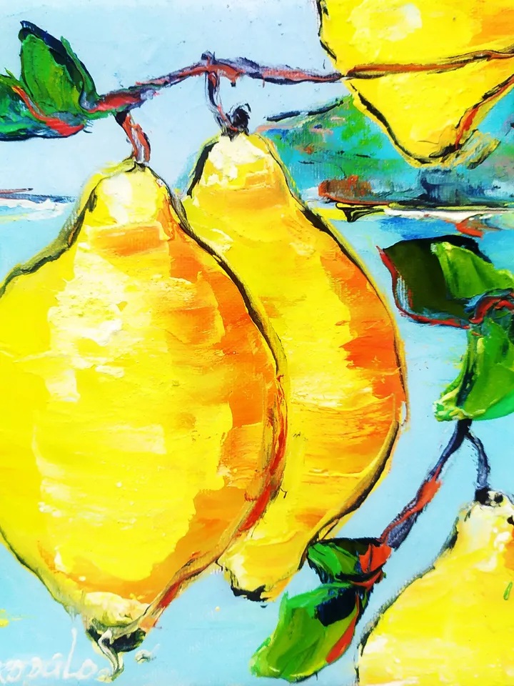 Lemons Painting Original Art Amalfi Wall Art Sorrento Italy Picture Canvas Citron Painting Yellow Fruits Painting Lemon Art Kitchen Small