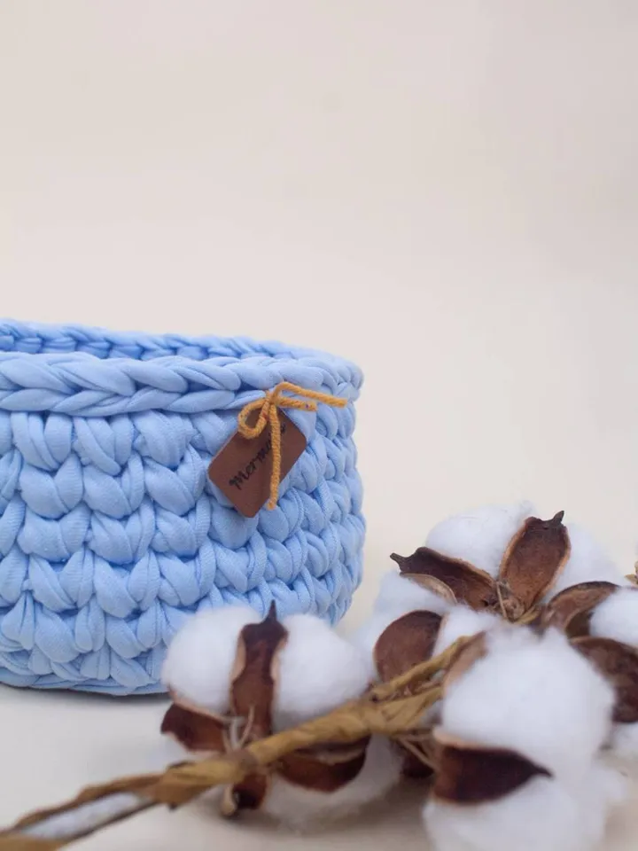 Knitting Pot Blue Home Boho Decor Art Small Yarn Knitwear Set Gift For Her Merino Wool Pencil Box Сraft Personalized Cosmetic Basket Trivia