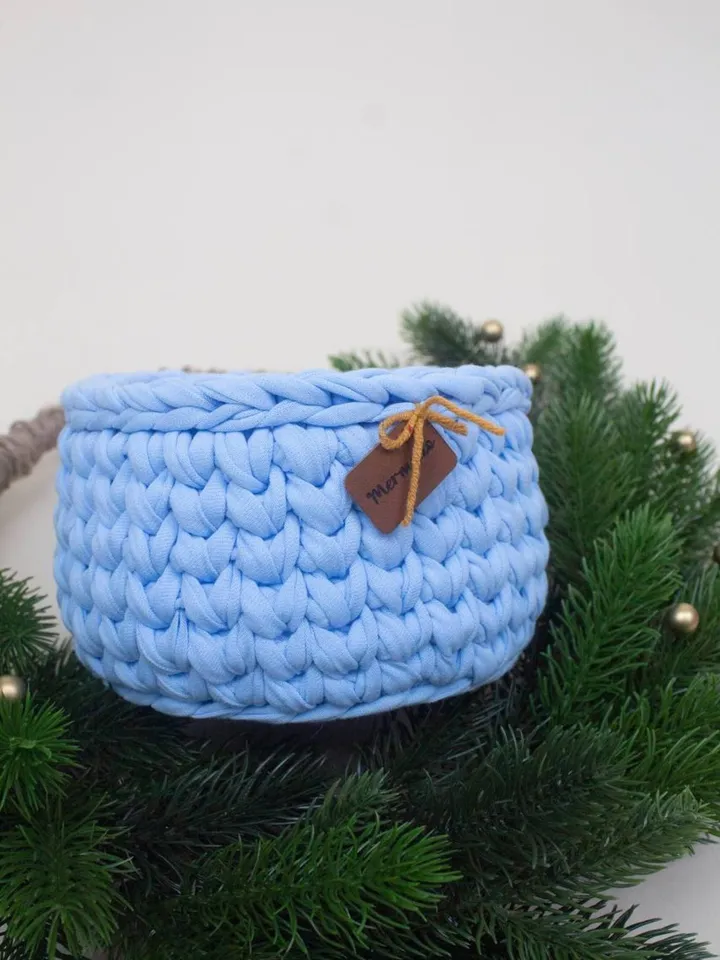 Knitting Pot Blue Home Boho Decor Art Small Yarn Knitwear Set Gift For Her Merino Wool Pencil Box Сraft Personalized Cosmetic Basket Trivia