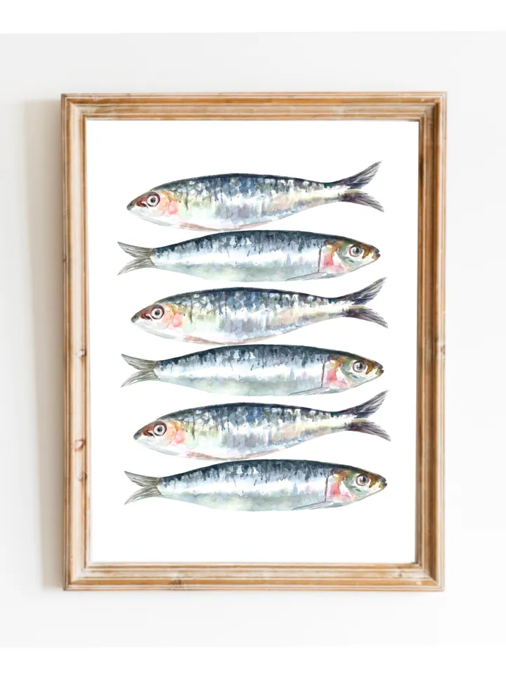 Sardines Art Print Watercolor Painting Kitchen Art Food Art Fishing Decor Gift Sardines Food Still Life Fishing Decor Fodd Still Life Print