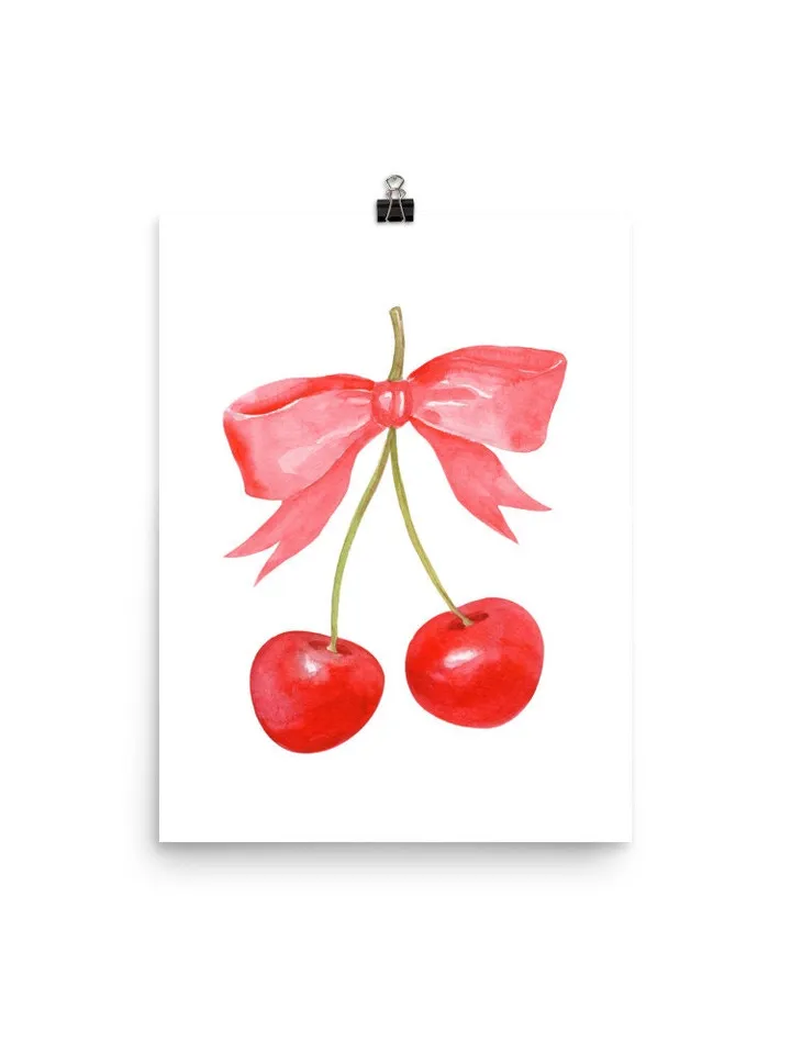 Cherry Bow Print Watercolor Painting, Vintage Cherry Art, Pink And Red Art, French Cherry Art, Girly Room Wall Art, Trendy Pink Art Print